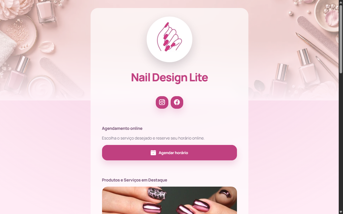 Demonstração do site Nail Design Lite