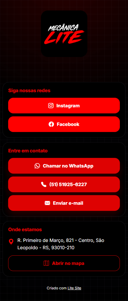Modelo de Lite Site Oficina Mecânica