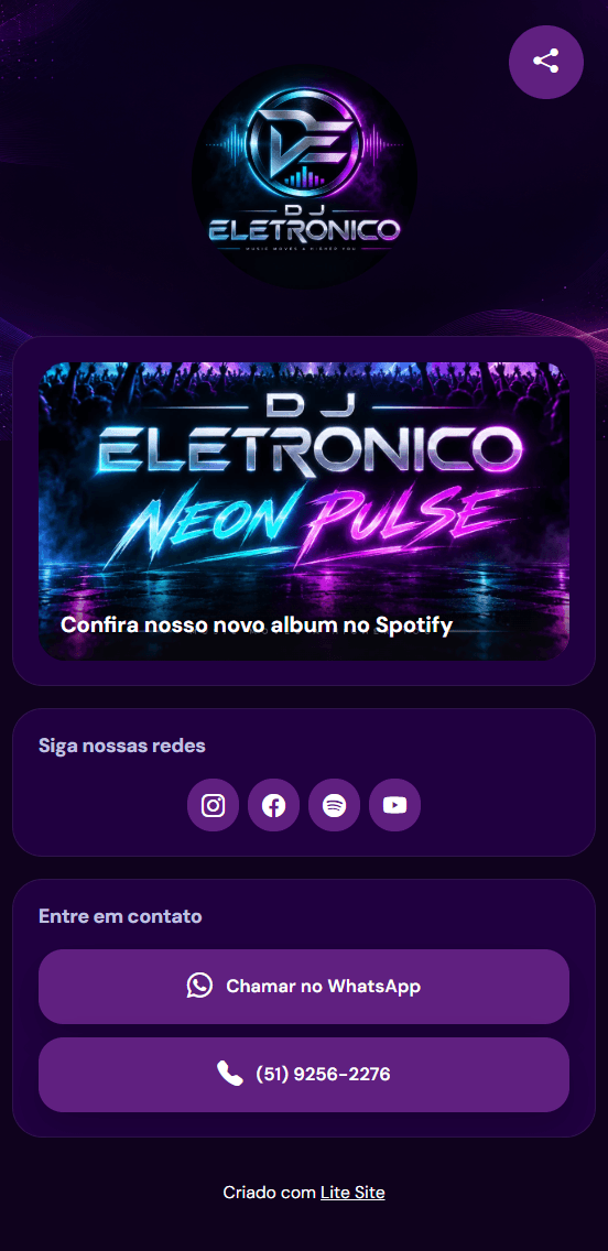 Modelo de Lite Site DJ/Artista